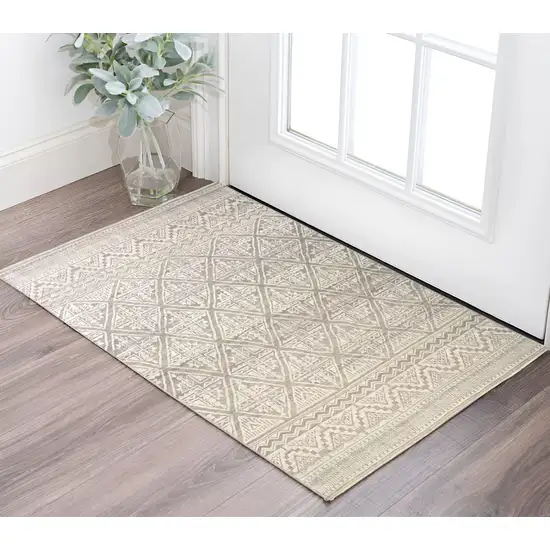 Gray and Ivory Geometric Hand Knotted Area Rug Photo 8