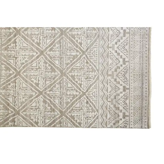 Ivory Tan And Gray Geometric Hand Knotted Area Rug Photo 4