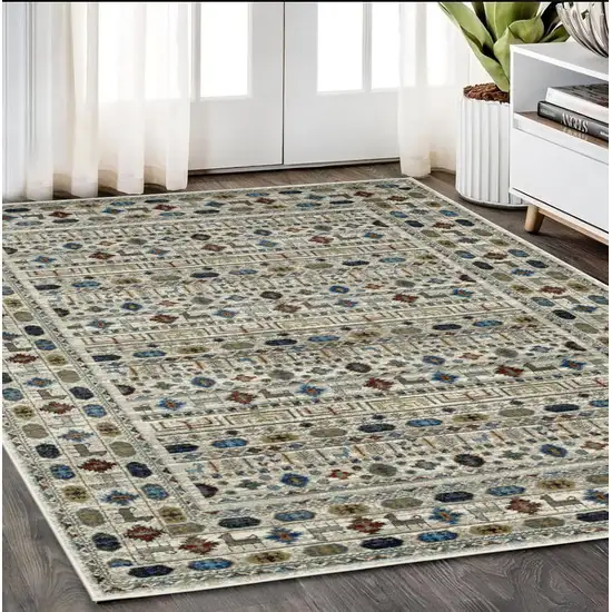 Ivory Tan And Gray Tribal Area Rug Photo 1