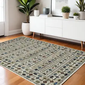 Photo of Ivory Tan And Gray Tribal Area Rug