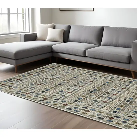 Ivory Tan And Gray Tribal Area Rug Photo 1