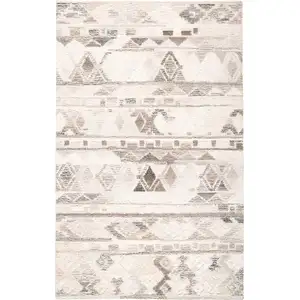 Photo of Ivory Tan And Gray Wool Abstract Tufted Handmade Area Rug