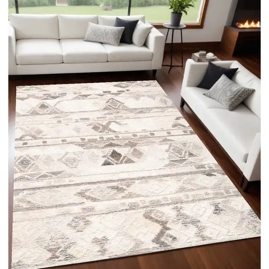 Beige Ivory and Gray Wool Geometric Hand Tufted Area Rug Photo 1