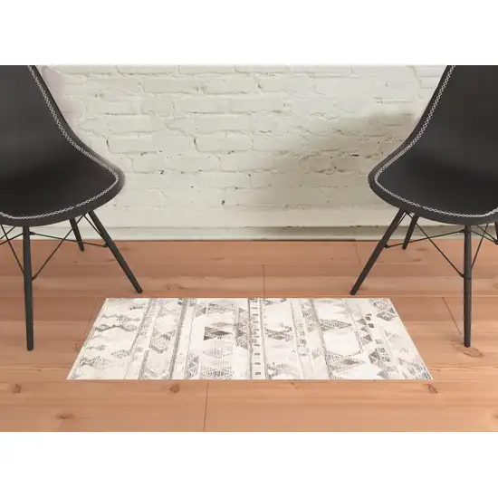 Ivory Tan And Gray Wool Abstract Tufted Handmade Area Rug Photo 3