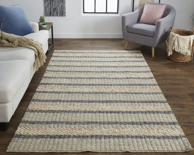 Ivory Tan And Gray Wool Hand Woven Stain Resistant Area Rug Photo 4