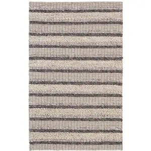 Photo of Ivory Tan And Gray Wool Hand Woven Stain Resistant Area Rug