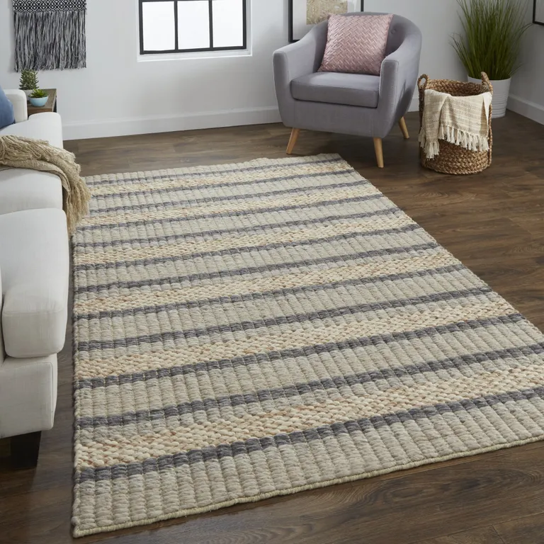 Ivory Tan And Gray Wool Hand Woven Stain Resistant Area Rug Photo 5