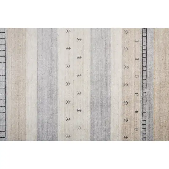 Ivory Tan And Gray Wool Striped Hand Knotted Stain Resistant Area Rug Photo 4