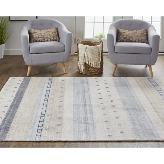 Ivory Tan And Gray Wool Striped Hand Knotted Stain Resistant Area Rug Photo 7