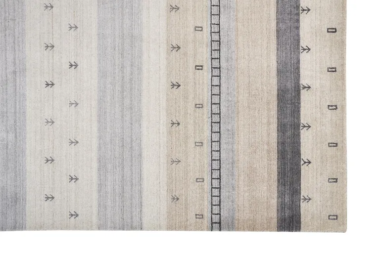 Ivory Tan And Gray Wool Striped Hand Knotted Stain Resistant Area Rug Photo 5