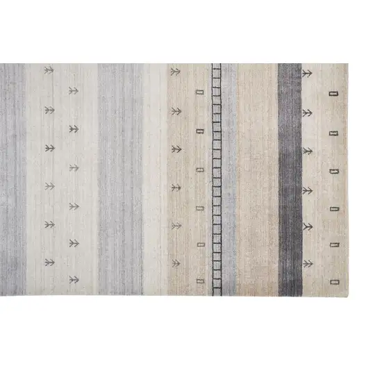 Ivory Tan And Gray Wool Striped Hand Knotted Stain Resistant Area Rug Photo 5