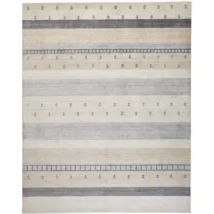 Photo of Ivory Tan And Gray Wool Striped Hand Knotted Stain Resistant Area Rug