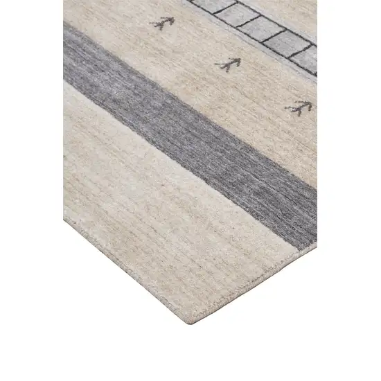 Ivory Tan And Gray Wool Striped Hand Knotted Stain Resistant Area Rug Photo 6