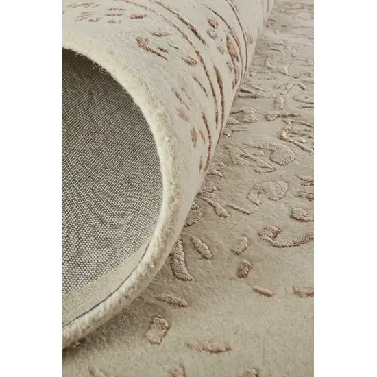 Ivory Tan And Pink Wool Floral Tufted Handmade Distressed Area Rug Photo 5