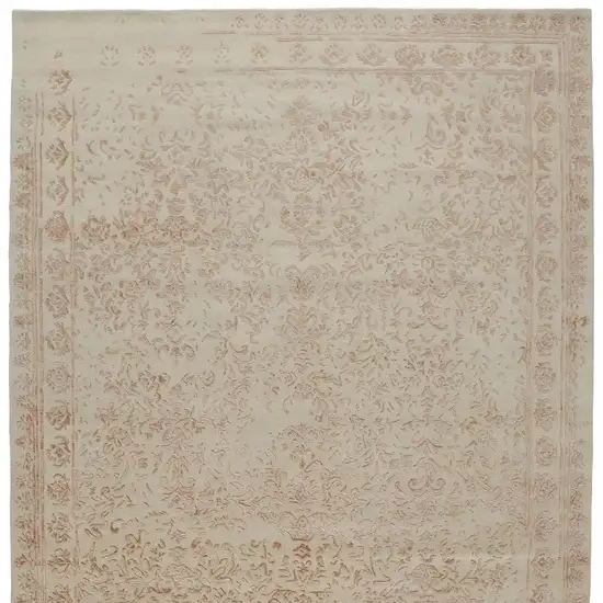 Pink and Ivory Wool Floral Hand Tufted Distressed Area Rug Photo 8