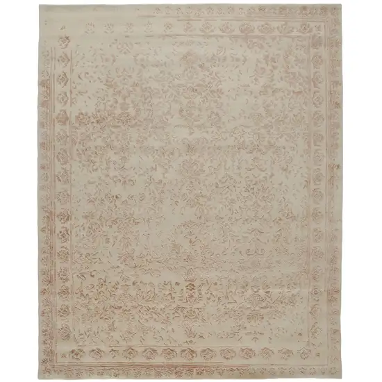 Pink and Ivory Wool Floral Hand Tufted Distressed Area Rug Photo 2