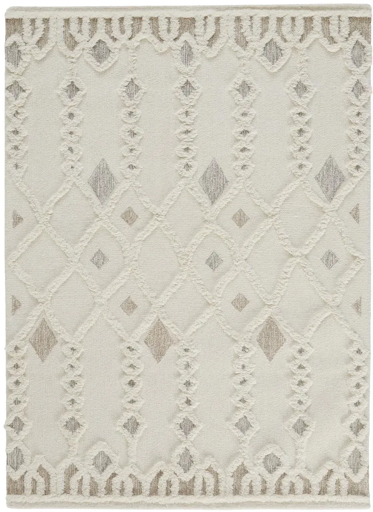 Ivory Tan And Silver Wool Geometric Tufted Handmade Stain Resistant Area Rug Photo 1