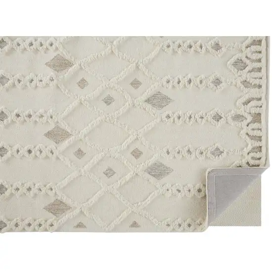 Ivory Tan And Silver Wool Geometric Tufted Handmade Stain Resistant Area Rug Photo 4