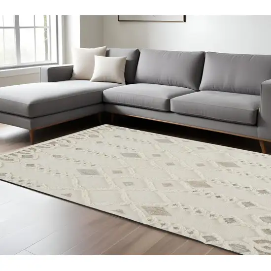 Gray and Ivory Wool Geometric Hand Tufted Area Rug Photo 1