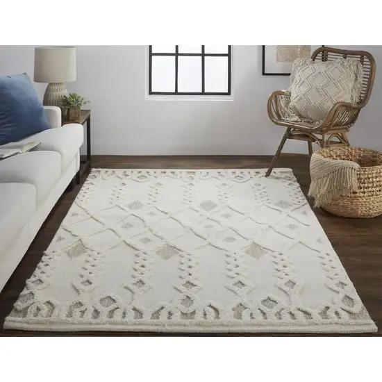 Ivory Tan And Silver Wool Geometric Tufted Handmade Stain Resistant Area Rug Photo 6