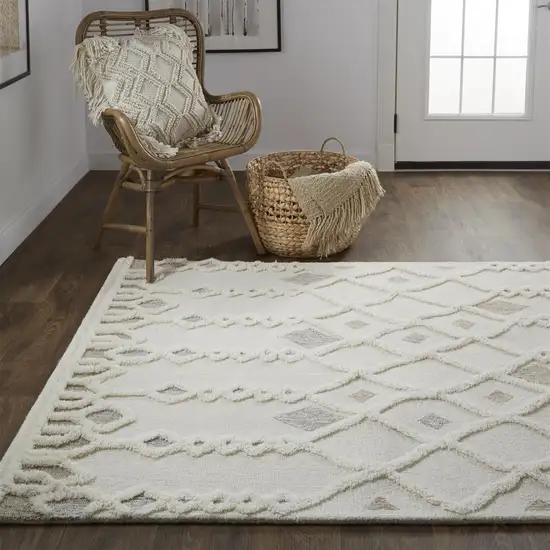 Ivory Tan And Silver Wool Geometric Tufted Handmade Stain Resistant Area Rug Photo 8