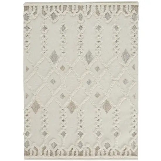 Ivory Tan And Silver Wool Geometric Tufted Handmade Stain Resistant Area Rug Photo 1