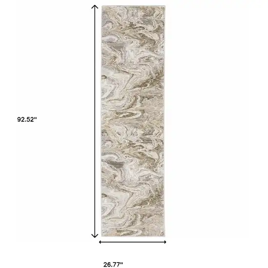 Ivory Tan Beige Grey And Brown Abstract Power Loom Stain Resistant Runner Rug Photo 10