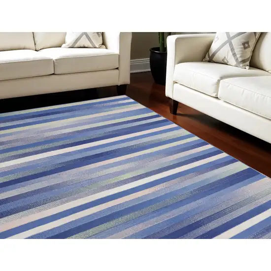 Ivory Tan and Blue Abstract Distressed Non Skid Area Rug Photo 1