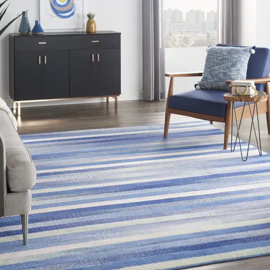 Ivory Tan and Blue Abstract Distressed Non Skid Area Rug Photo 9