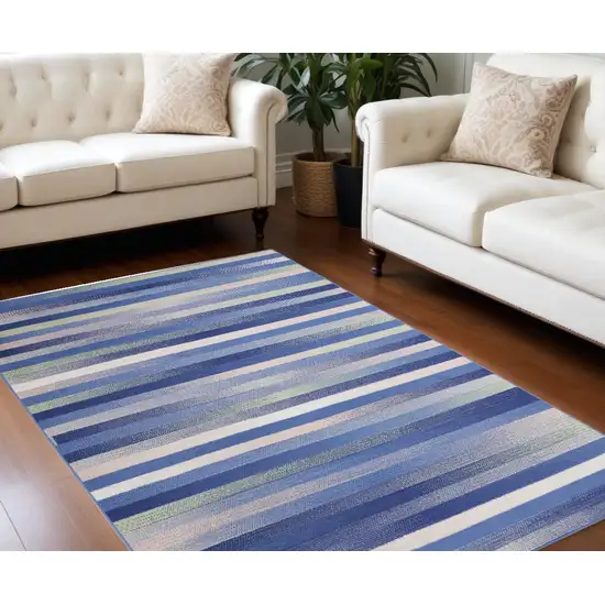 Ivory Tan and Blue Abstract Distressed Non Skid Area Rug Photo 1