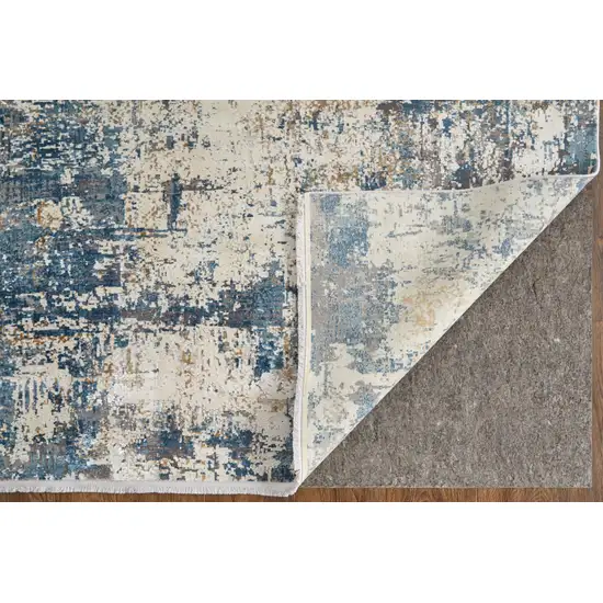 Ivory Tan and Blue Abstract Power Loom Area Rug With Fringe Photo 7