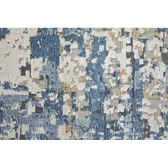 Ivory Tan and Blue Abstract Power Loom Area Rug With Fringe Photo 8