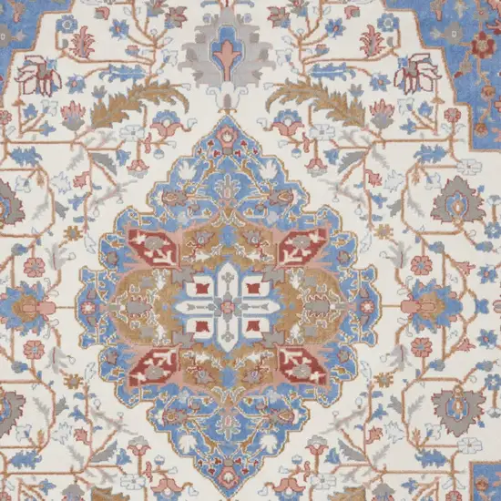 Ivory Tan and Blue Floral Medallion Non Skid Area Rug Photo 8