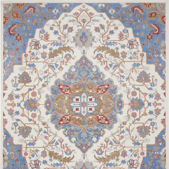 Ivory Tan and Blue Floral Medallion Non Skid Area Rug Photo 9