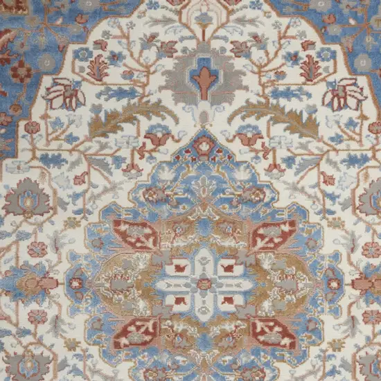 Ivory Tan and Blue Floral Medallion Non Skid Area Rug Photo 9