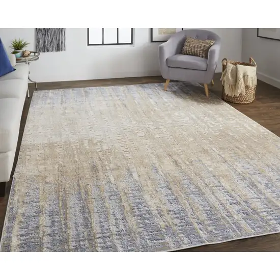 Ivory Tan and Blue Ombre Power Loom Worn Faded Area Rug Photo 8