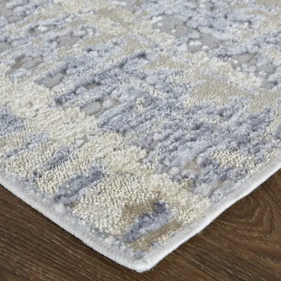 Ivory Tan and Blue Ombre Power Loom Worn Faded Area Rug Photo 5