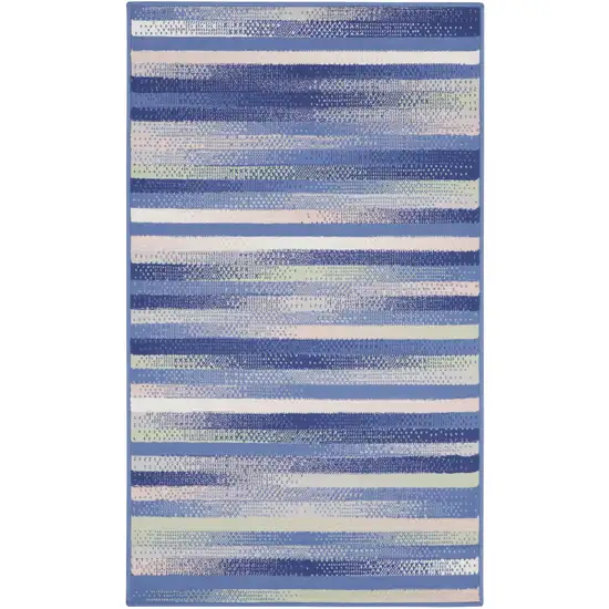 Ivory Tan and Blue Striped Area Rug Photo 2