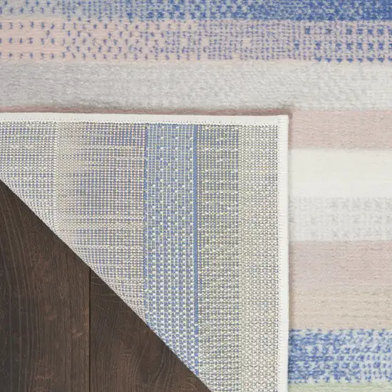 Ivory Tan and Blue Striped Area Rug Photo 8