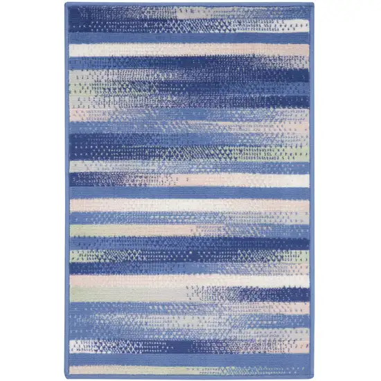 Ivory Tan and Blue Striped Area Rug Photo 4