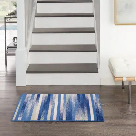 Ivory Tan and Blue Striped Area Rug Photo 8