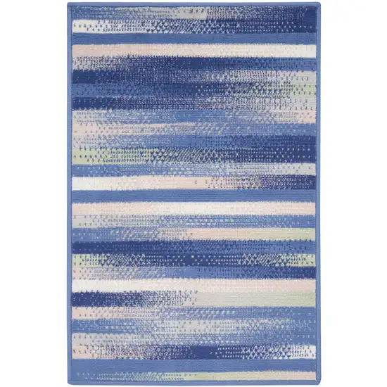 Ivory Tan and Blue Striped Area Rug Photo 2