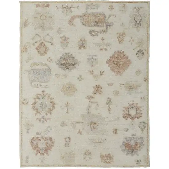 Ivory Tan and Gray Wool Floral Hand Knotted Area Rug Photo 5