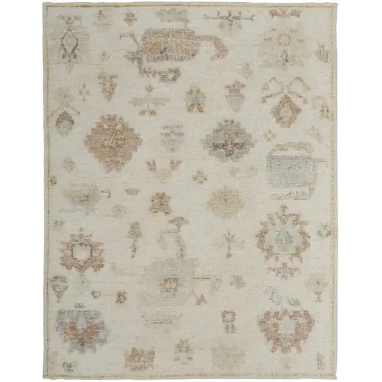 Ivory Tan and Gray Wool Floral Hand Knotted Area Rug Photo 4