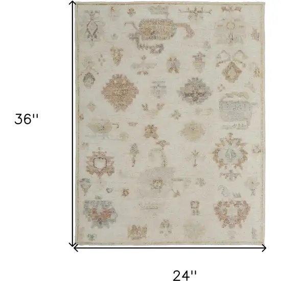 Ivory Tan and Gray Wool Floral Hand Knotted Area Rug Photo 3