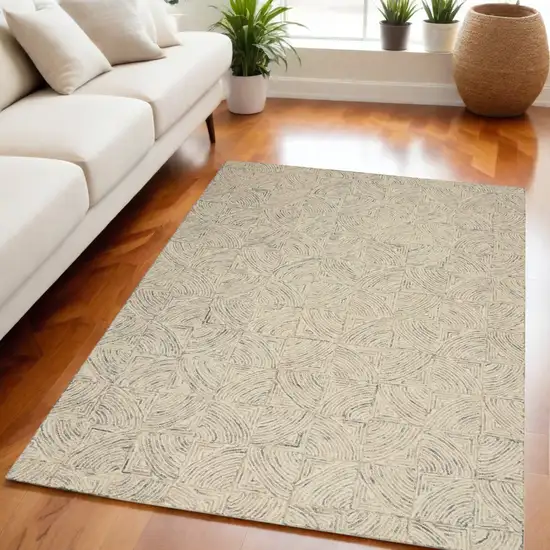 Ivory Tan and Gray Wool Geometric Area Rug Photo 1