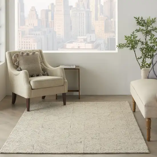 Ivory Tan and Gray Wool Geometric Area Rug Photo 8