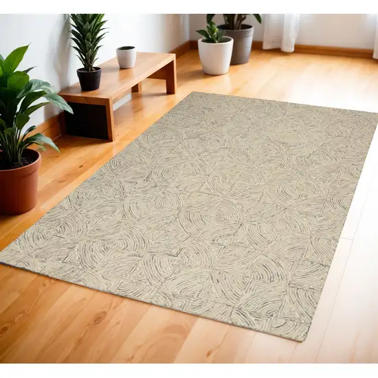 Ivory Tan and Gray Wool Geometric Area Rug Photo 1