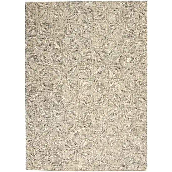 Ivory Tan and Gray Wool Geometric Area Rug Photo 2