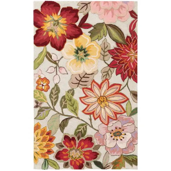 Ivory Tan and Red Floral Area Rug Photo 4